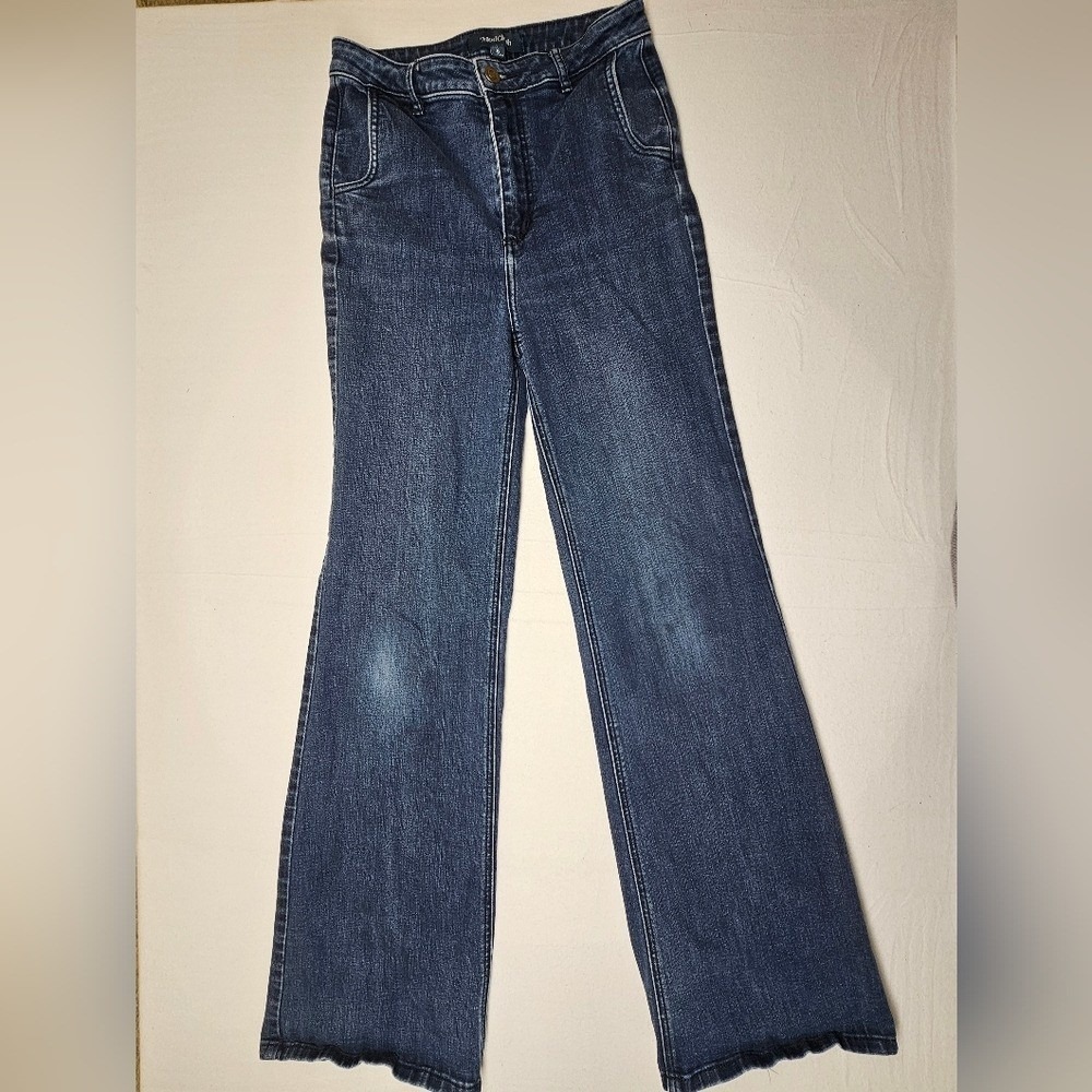 Modcloth Dark Wash Denim High‎ Waisted Flare Leg Jeans Classic Comfort Style